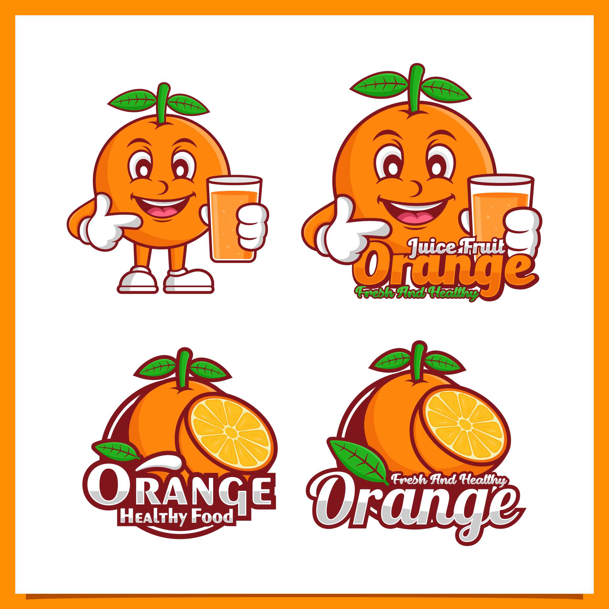 orange fruit juice mascot logo 145