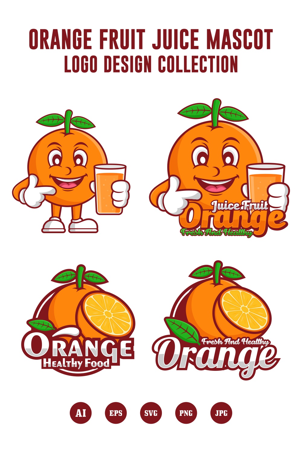 Set Orange fruit juice mascot logo - $8 pinterest preview image.