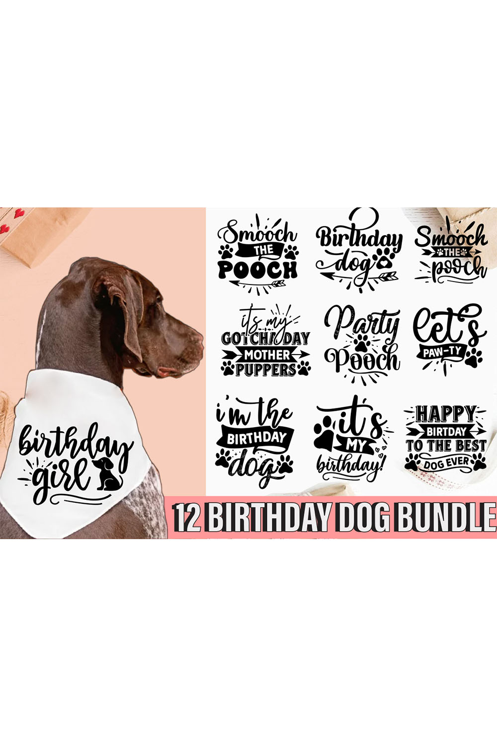 Birthday Dog Bandana SVG pinterest preview image.