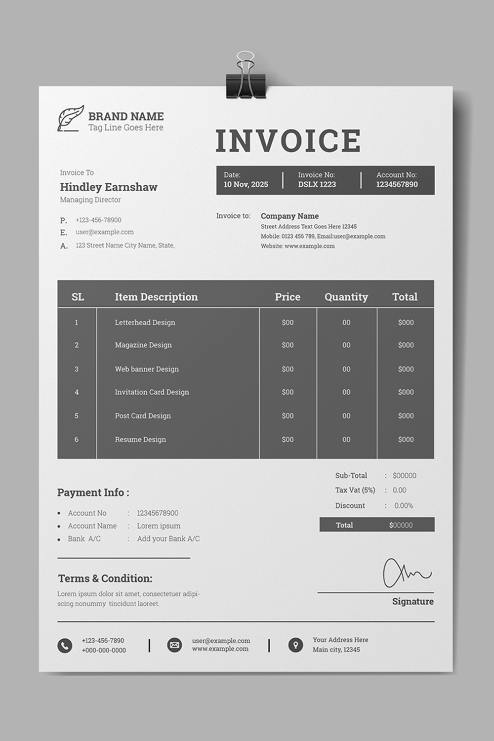 Corporate Invoice Template pinterest preview image.