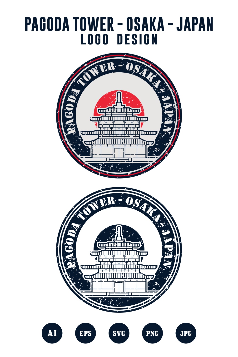Pagoda Tower Osaka Japan logo design collection - $4 pinterest preview image.