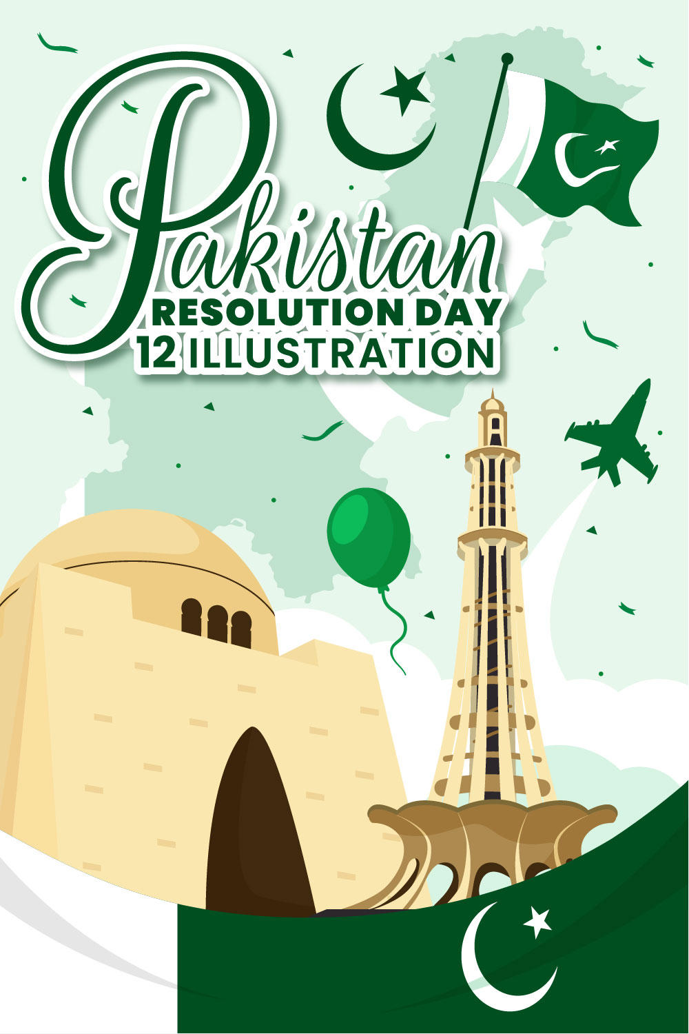 12 Pakistan Resolution Day Illustration pinterest preview image.