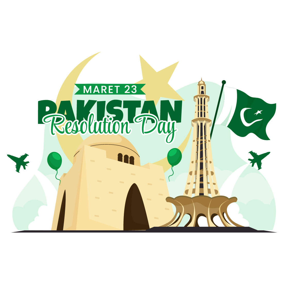 12 Pakistan Resolution Day Illustration preview image.