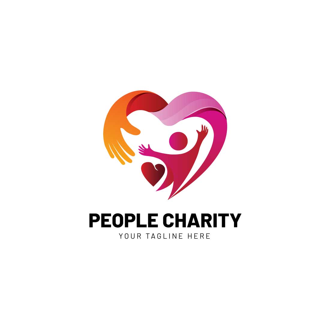 Heart logo and people design, Charity logo preview image.