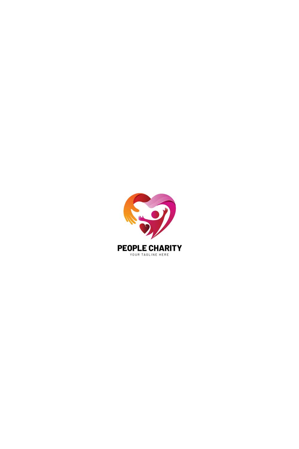 Heart logo and people design, Charity logo pinterest preview image.