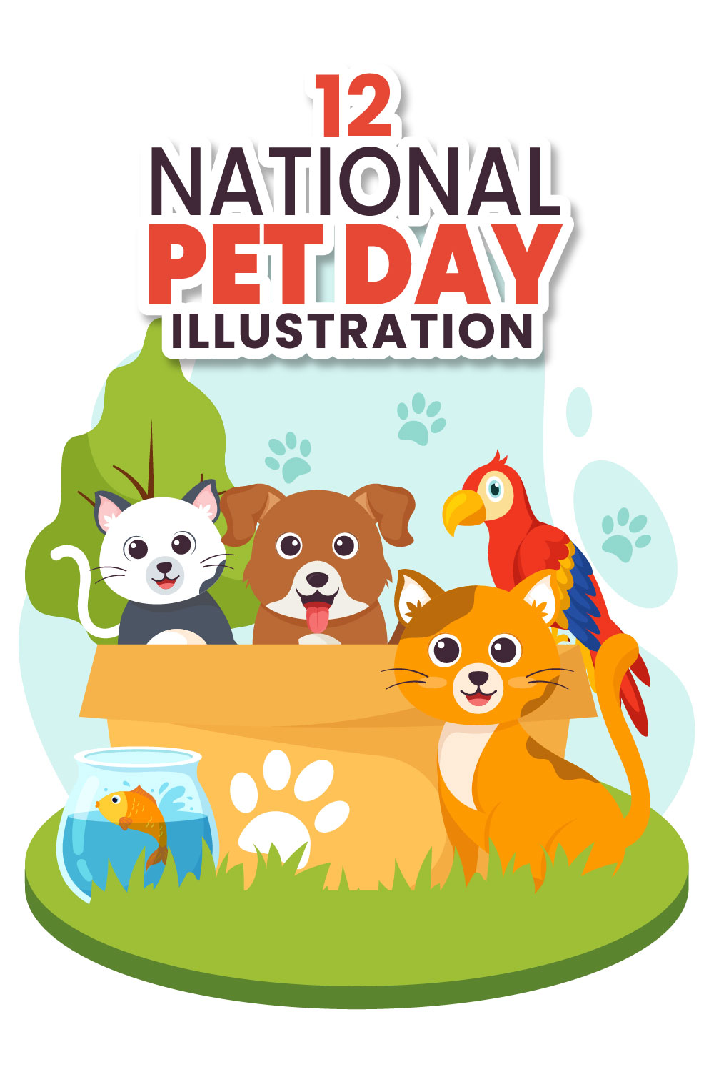 12 National Pet Day Illustration pinterest preview image.