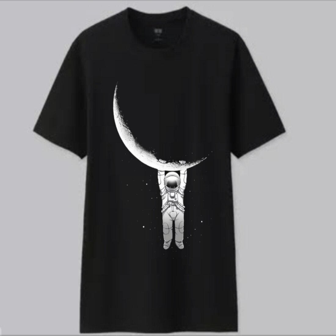 Astronaut hanging t-shirt design preview image.