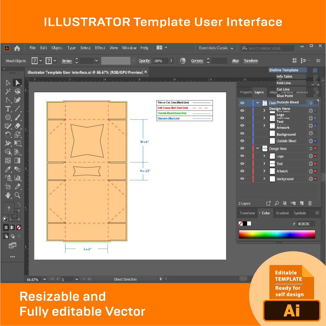 Pie Box, Dieline Template, SVG, EPS, PDF, DXF, Ai, PNG, JPEG preview image.