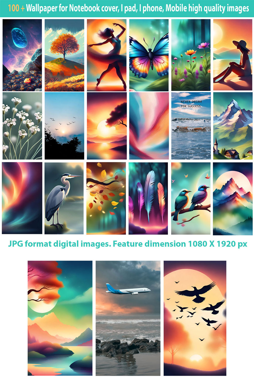 100 + Wallpaper for Notebook cover, I pad, I phone, Mobile high quality images Bundle pinterest preview image.