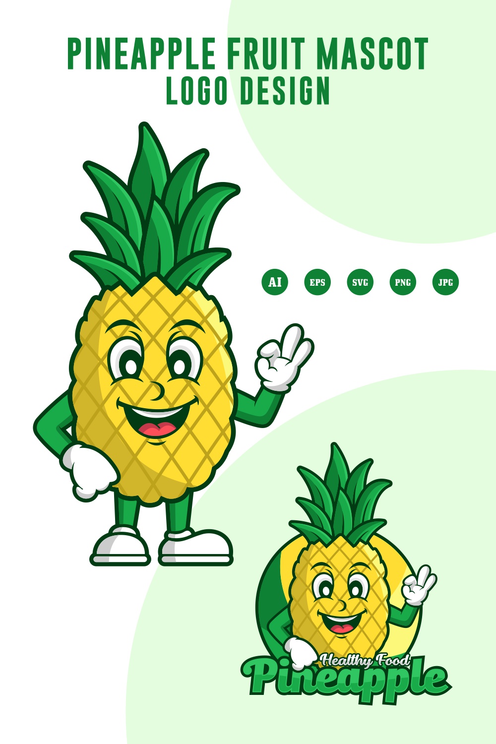 Set Pineapple fruit mascot cartoon logo design - $6 pinterest preview image.