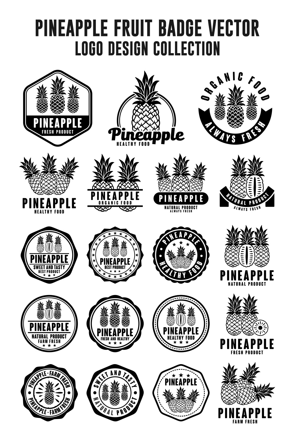 19 Set Pineapple vector logo design collection - $8 pinterest preview image.