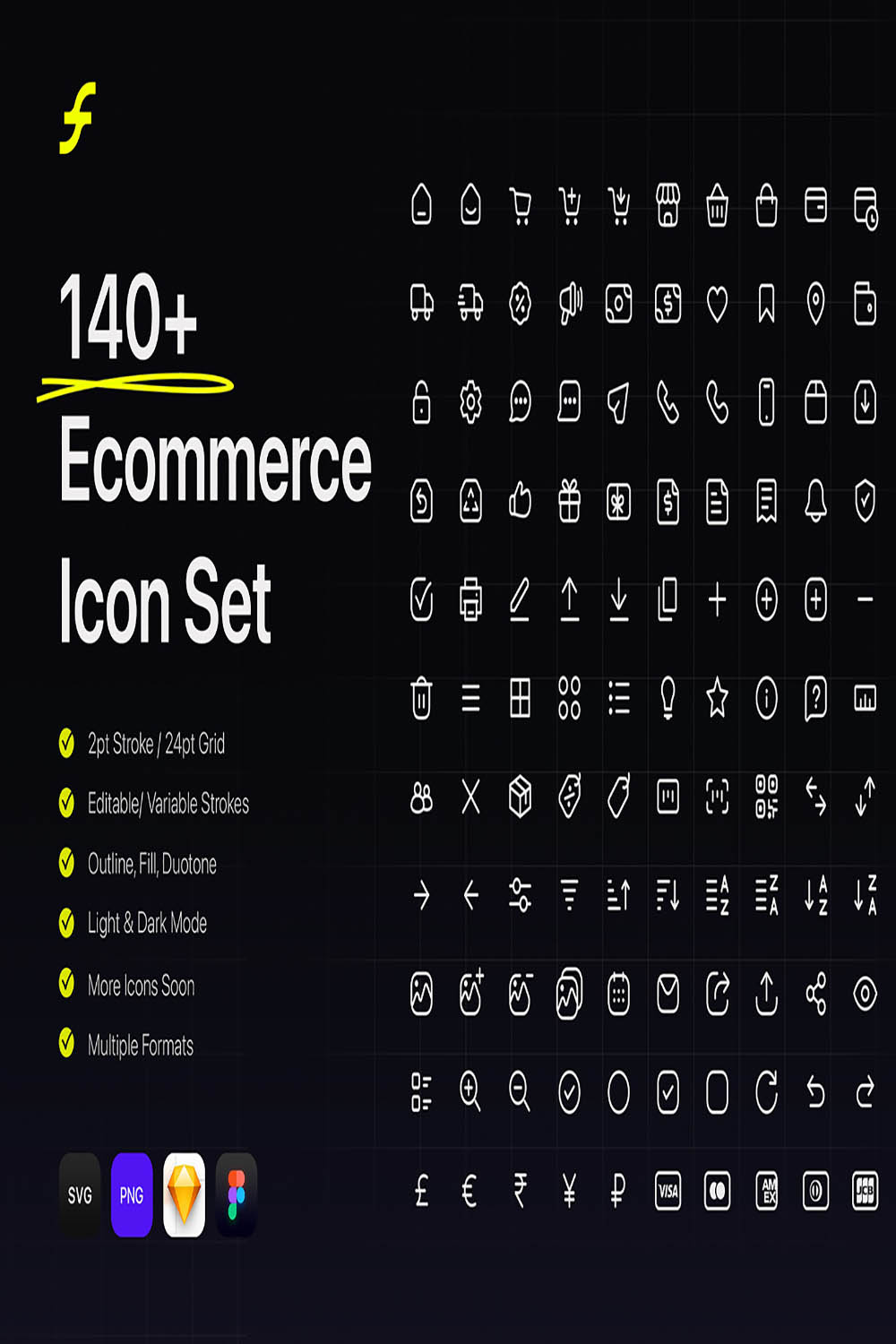 Ecommerce Icon Set (140+ Icons) pinterest preview image.