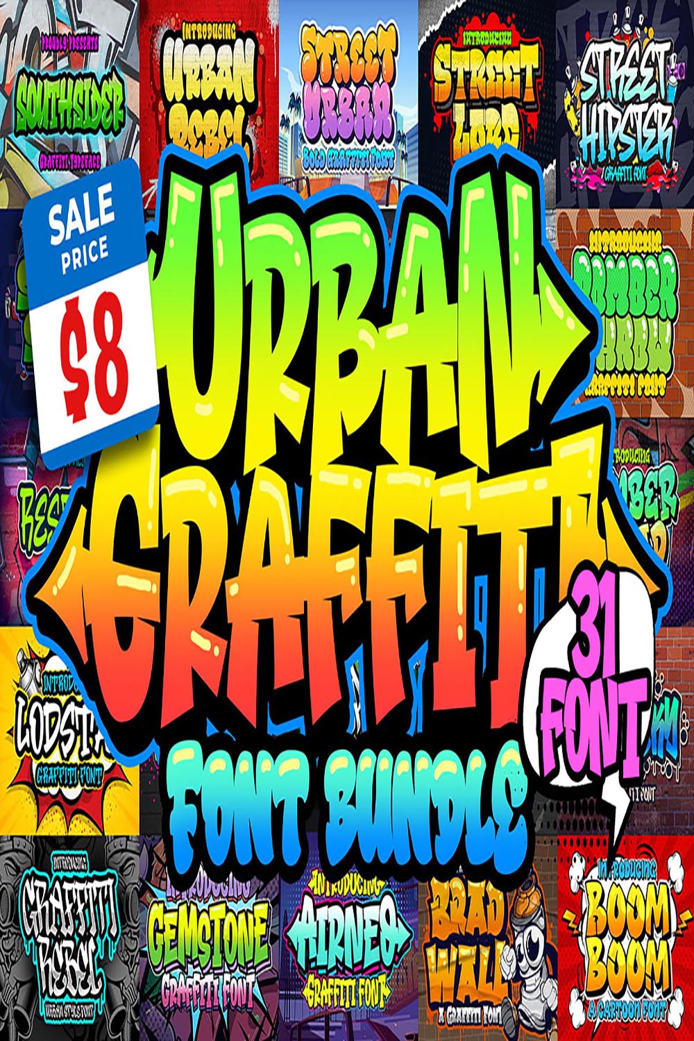 Urban Graffiti Font Bundle pinterest preview image.