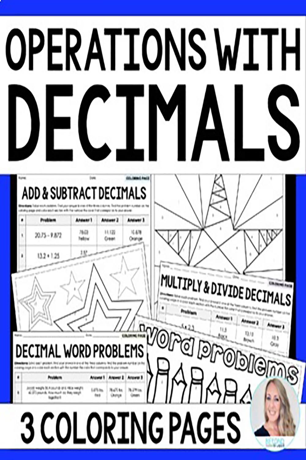 Decimal Operations Coloring Pages Mini Collection pinterest preview image.