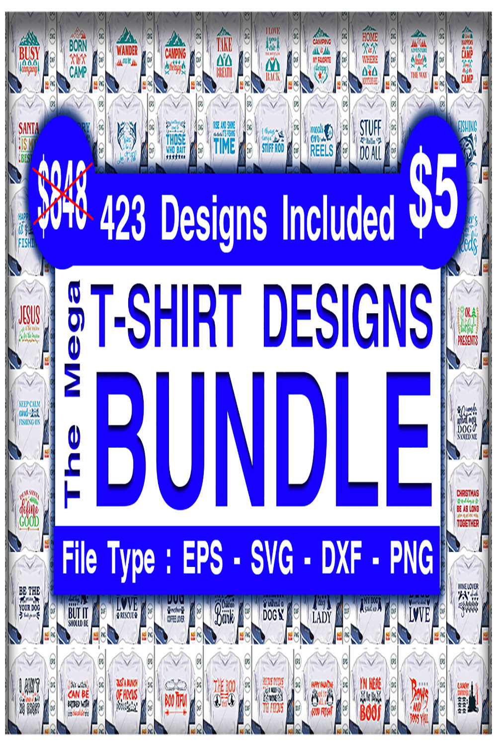 The Mega T-shirt Designs Bundle pinterest preview image.