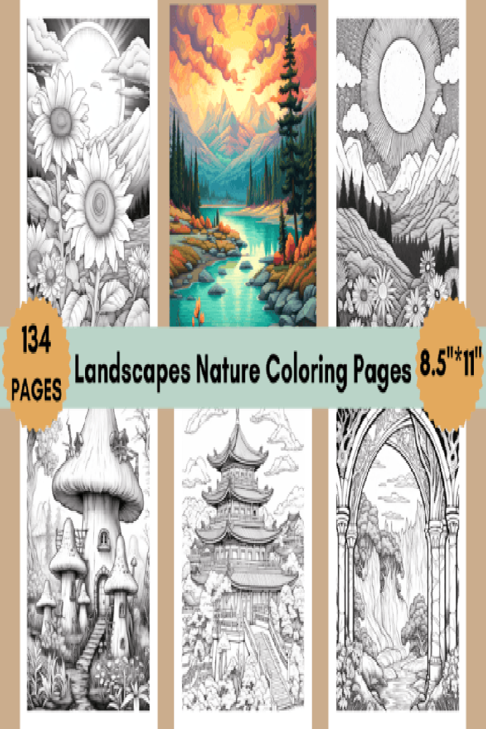 134 Relaxing Landscapes Coloring Pages pinterest preview image.