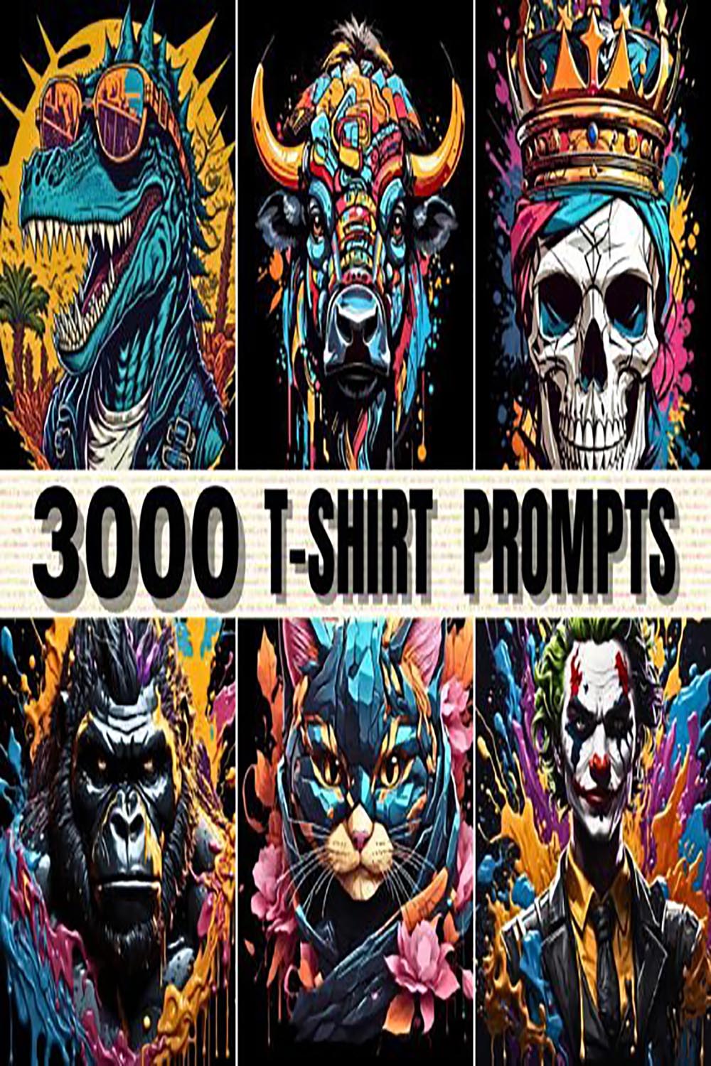 3000 T-shirt Designs Midjourney Prompts pinterest preview image.