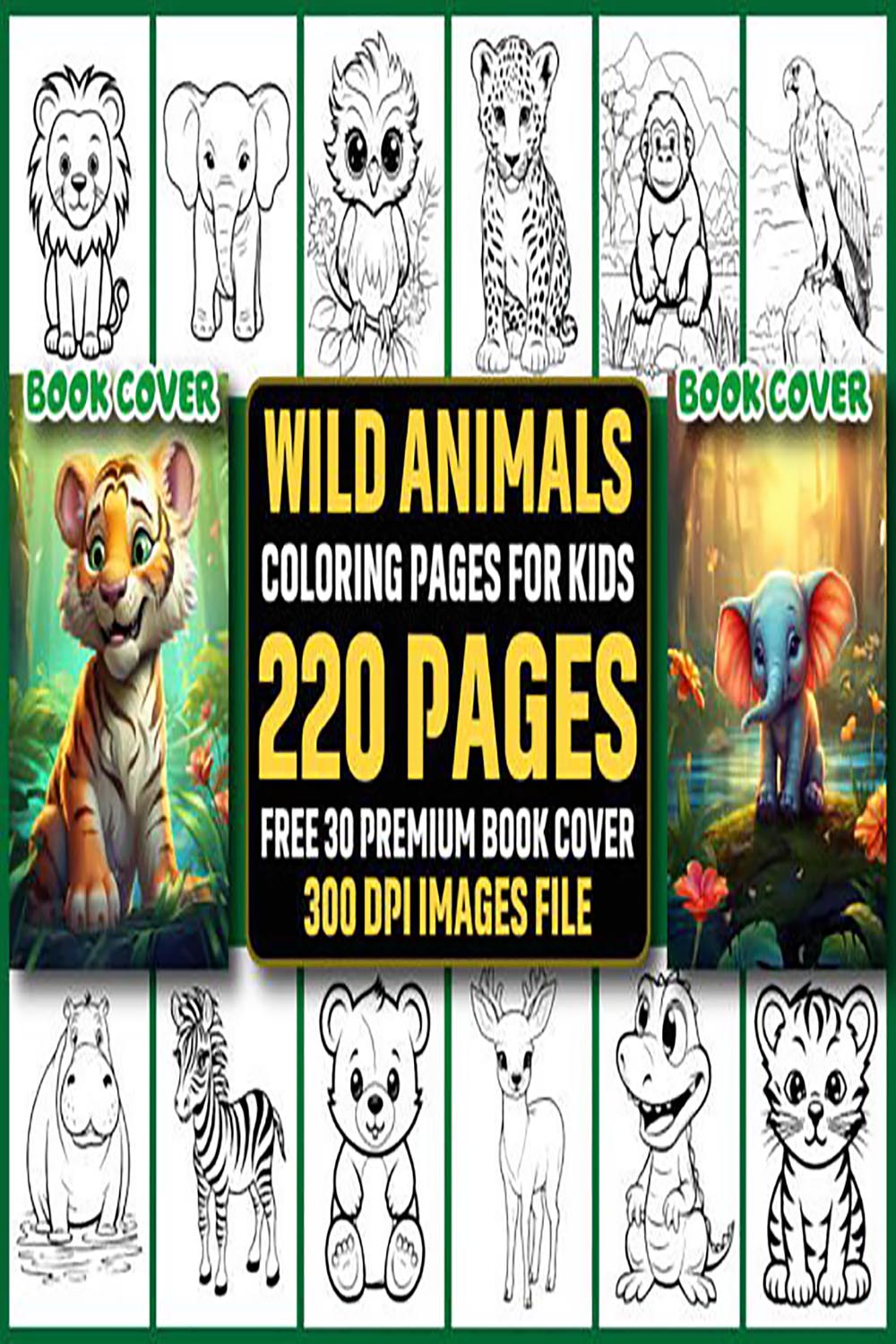 220 Wild Animals Coloring Pages for Kids pinterest preview image.