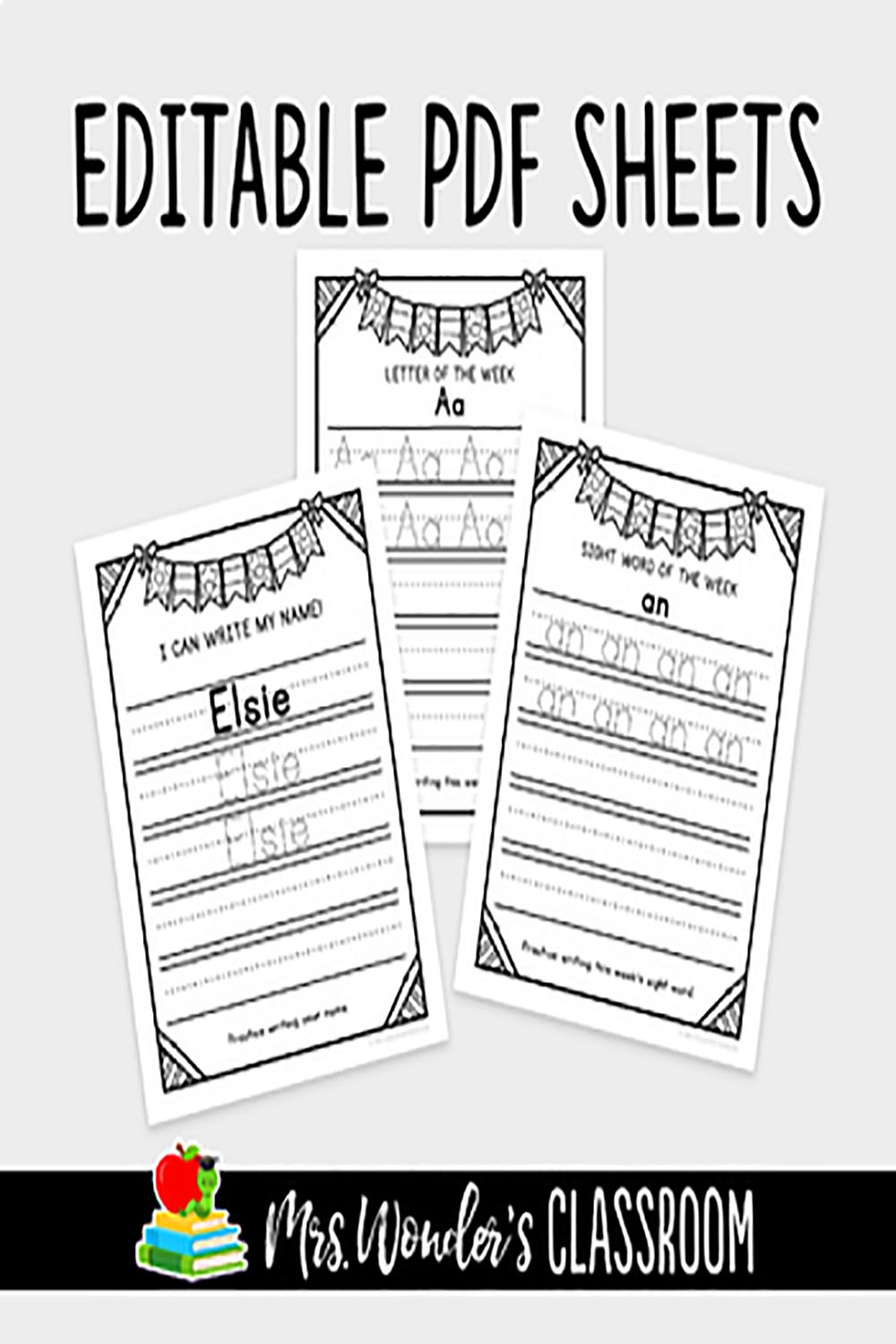 Name Writing Practice (Editable) write my name, letter and sight words practice pinterest preview image.