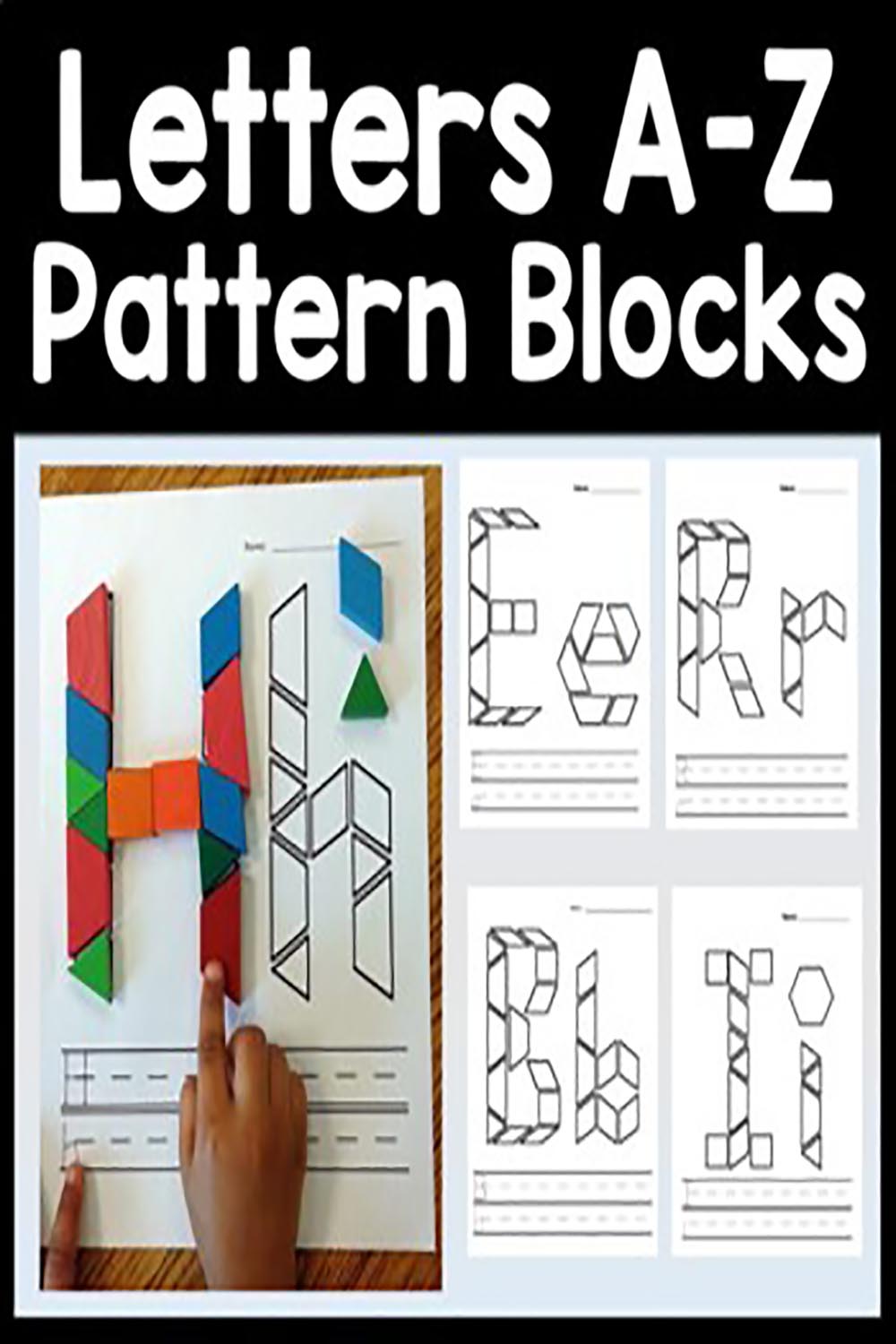 Printables for Kindergarten or Preschool with Math Pattern Blocks pinterest preview image.