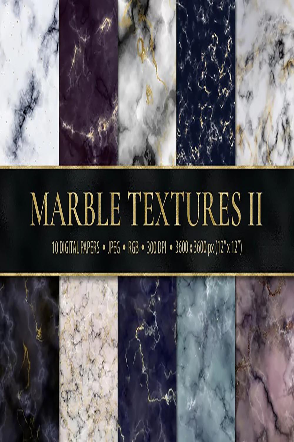 Marble Digital Papers - 10 Veined Marble Textures pinterest preview image.