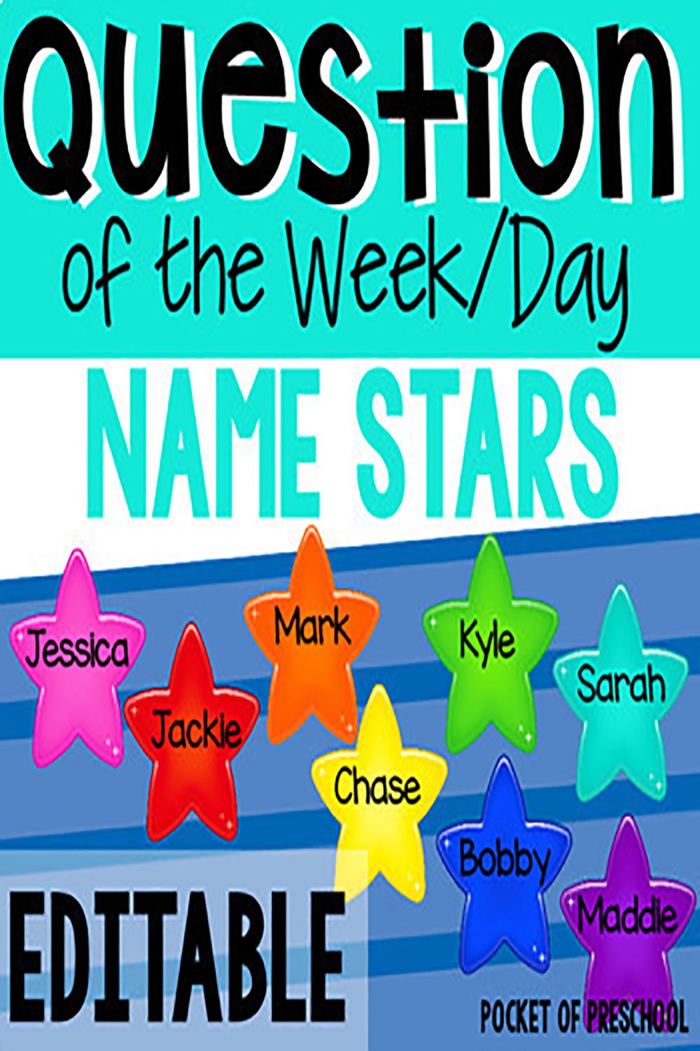 Editable Question of the Day/Week Stars pinterest preview image.