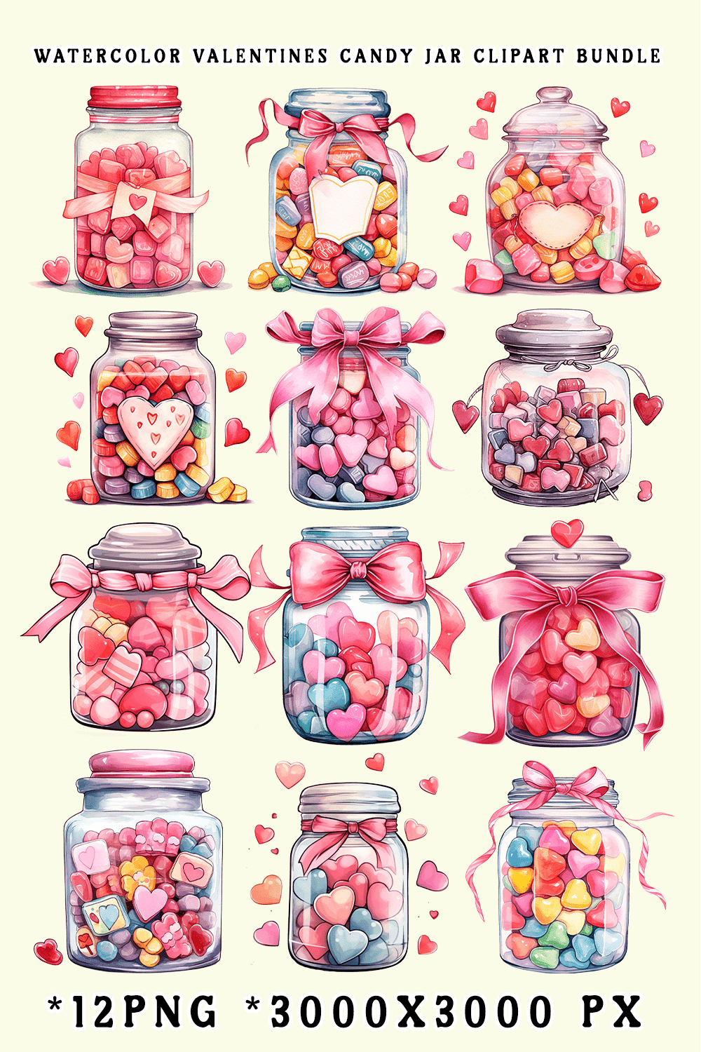 Watercolor Valentines Candy Jar Clipart Bundle pinterest preview image.
