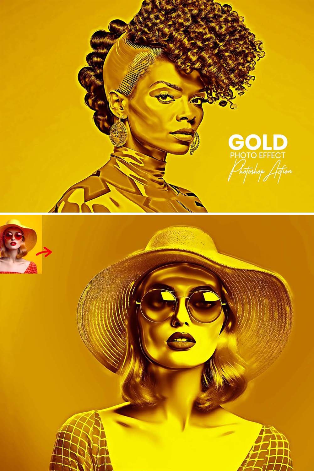 Gold Photo Effect Photoshop Action pinterest preview image.