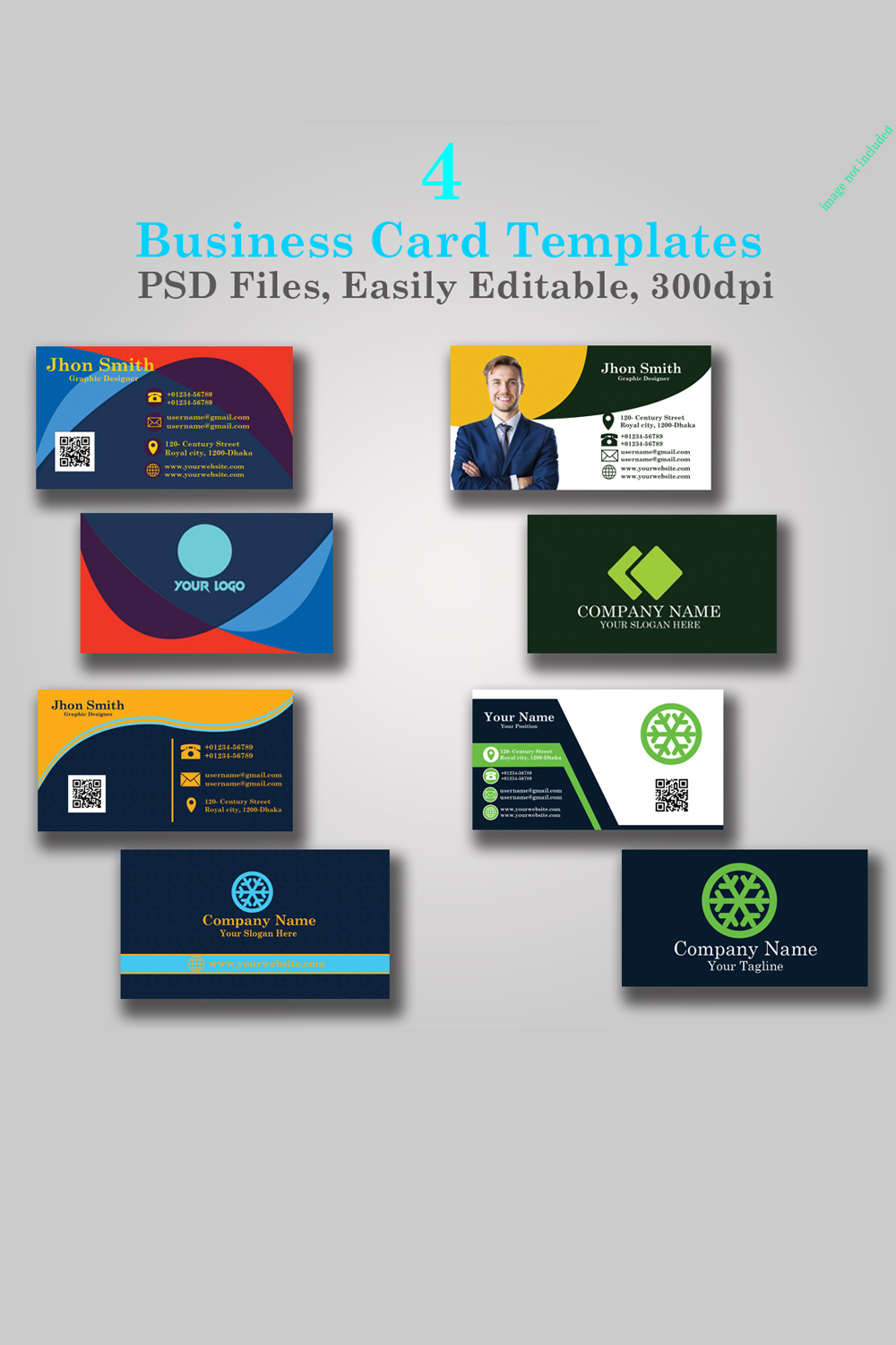 4 Corporate Business Card Template pinterest preview image.