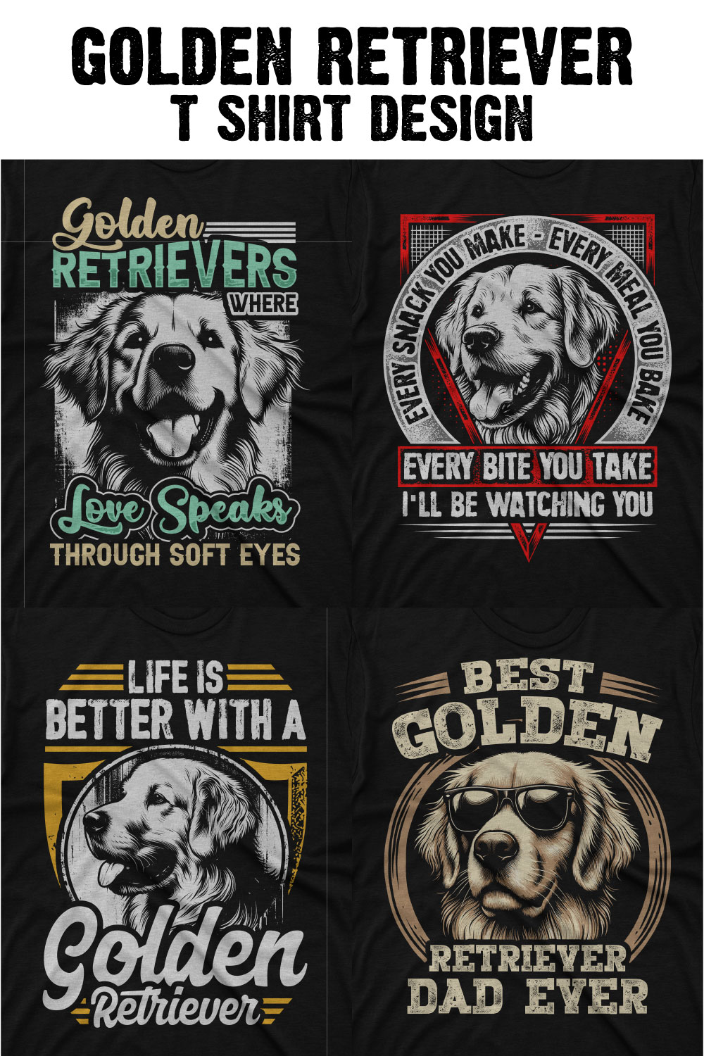 Golden retriever dog t shirt design bundle pinterest preview image.
