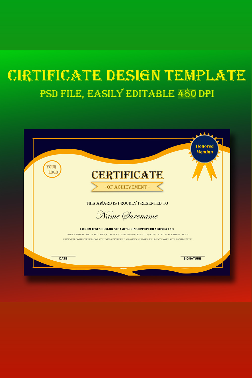 Elegant Certificate Template pinterest preview image.