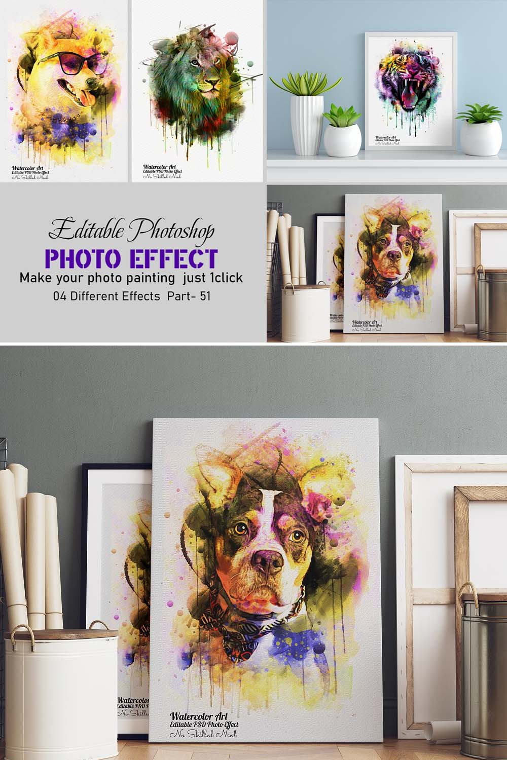 Dog Watercolor Painting Photo Effect pinterest preview image.