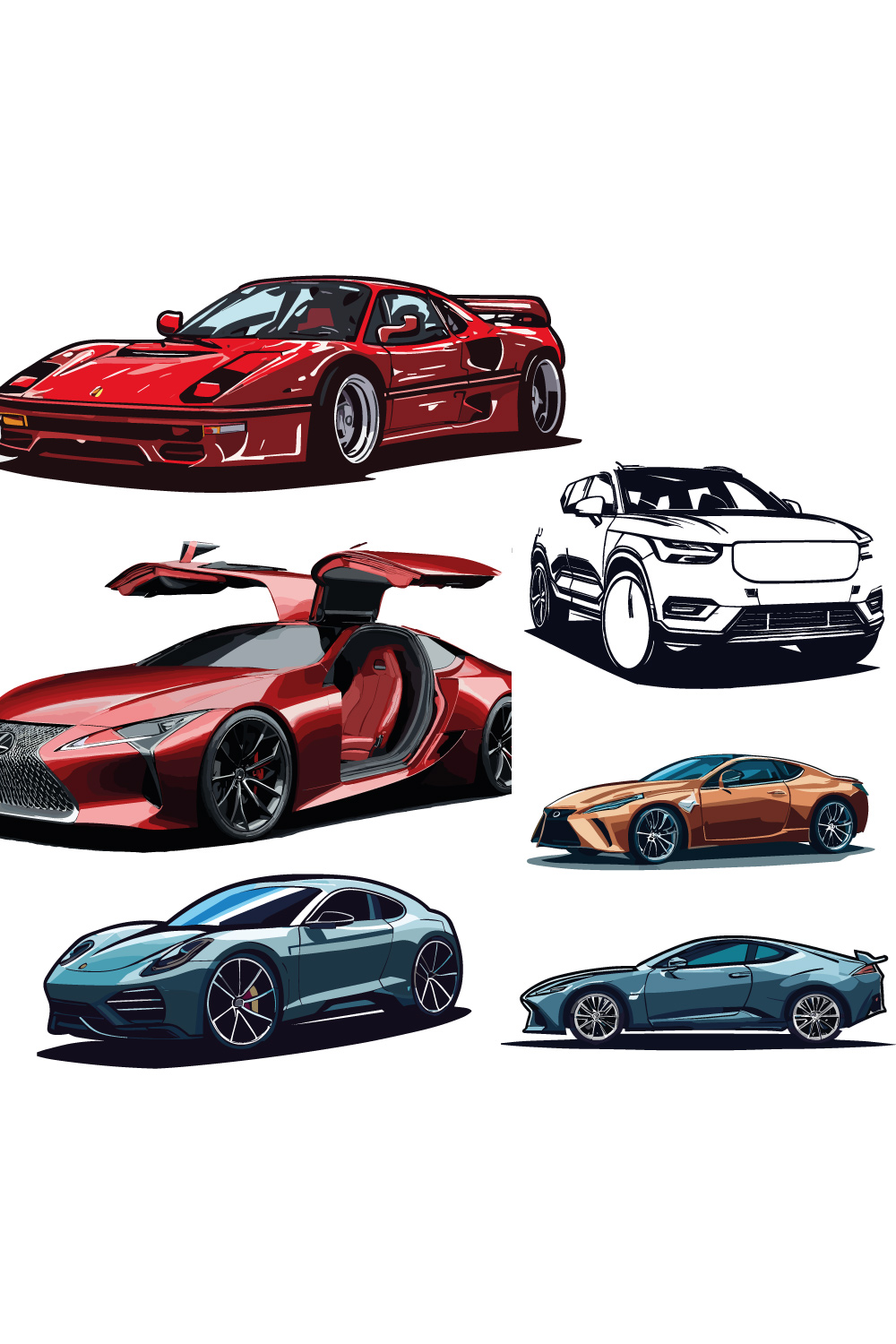 Vector illustration in flat style Urban, city cars and vehicles transport concept pinterest preview image.