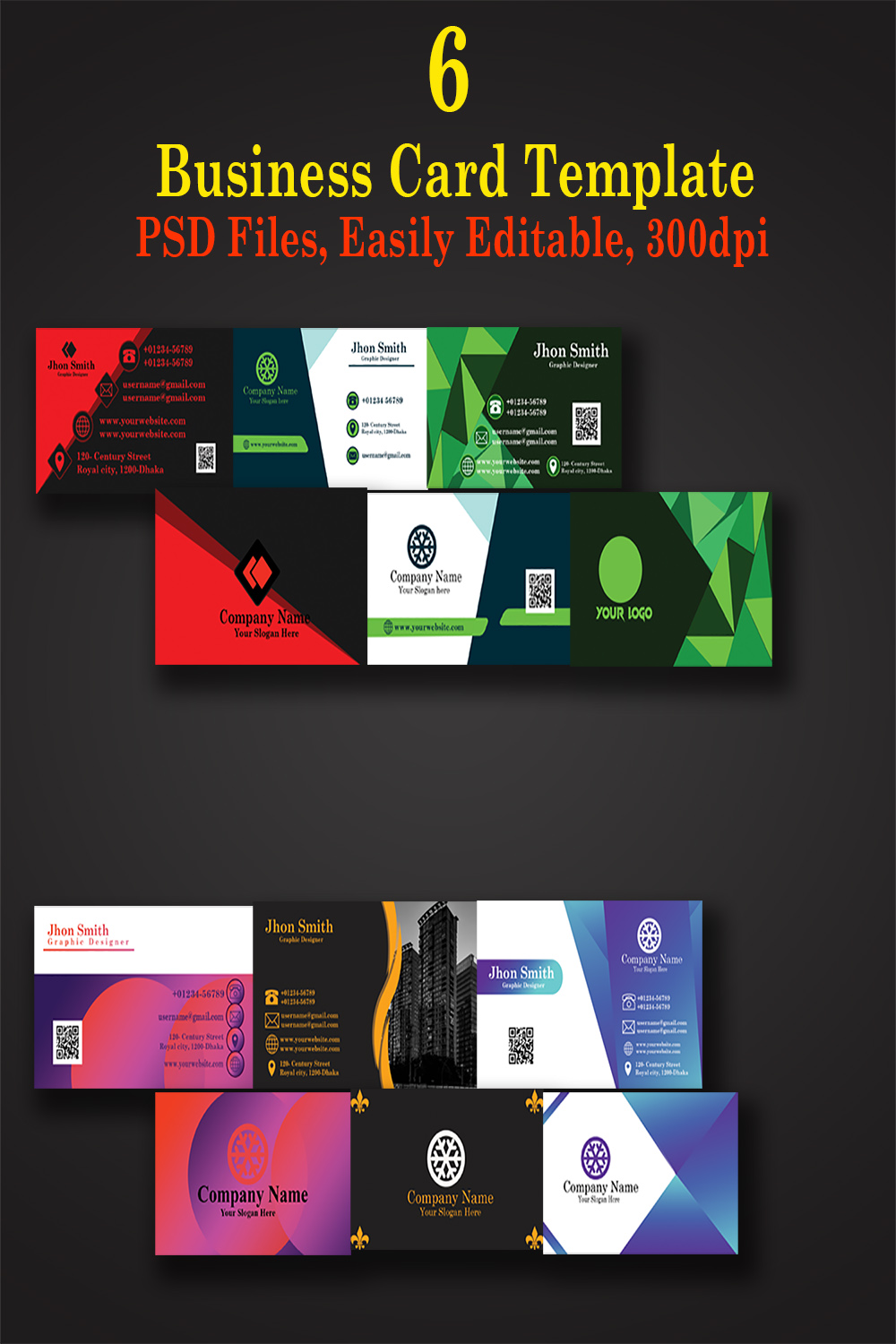 6 Creative Business Card Templates pinterest preview image.