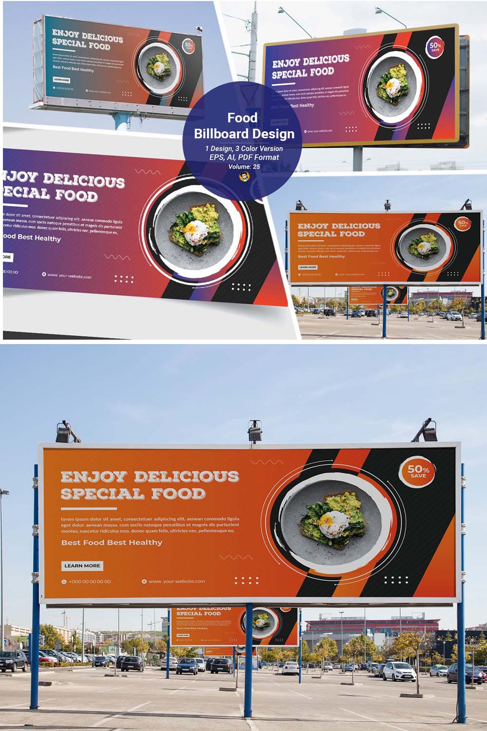 Fast Food Billboard Template V-25 pinterest preview image.