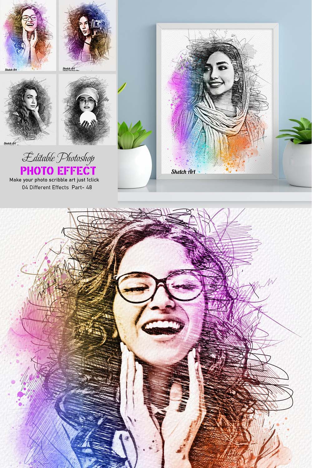 Colorful Sketch Photoshop Effect pinterest preview image.