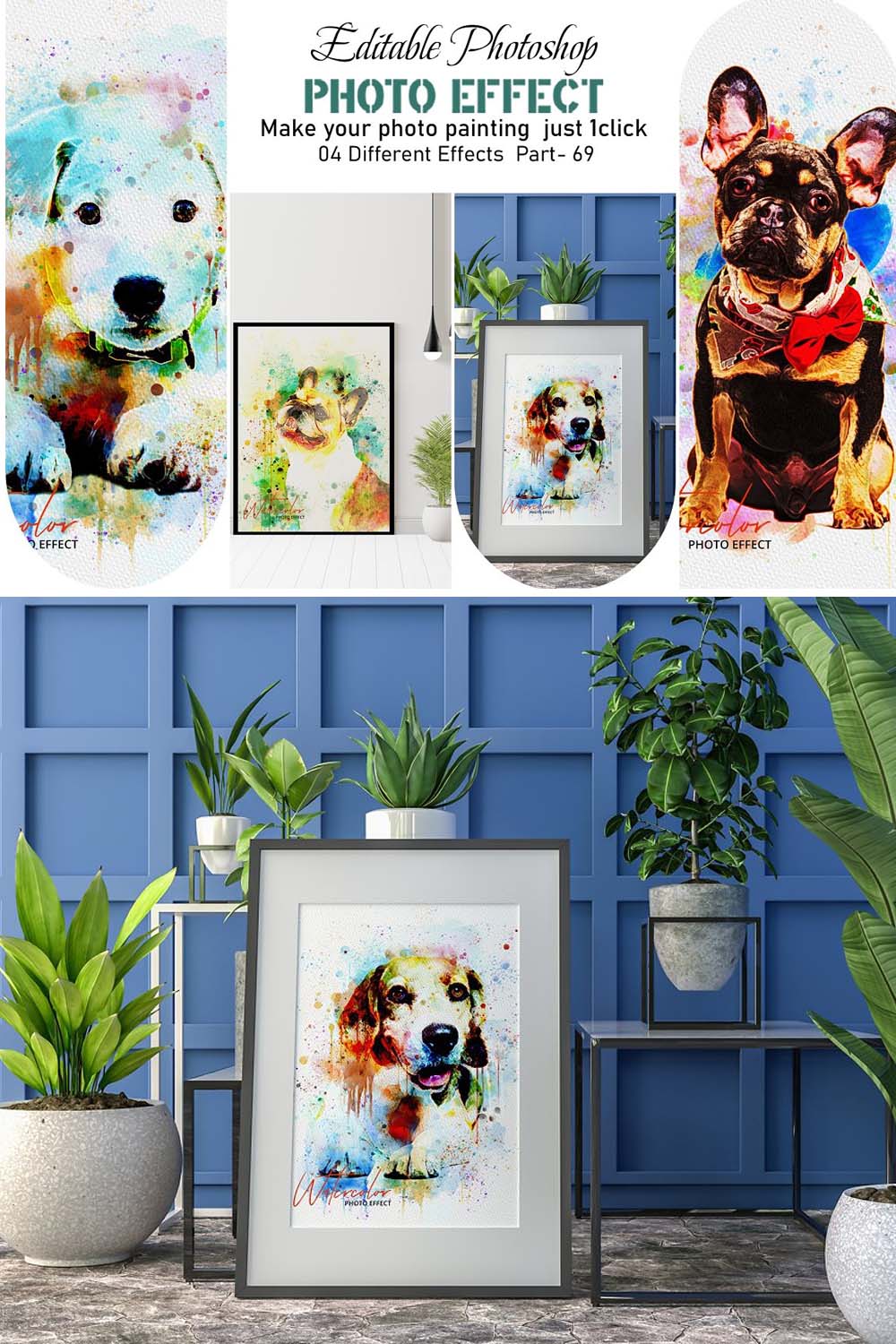 Dog Watercolor Painting Photo Effect pinterest preview image.