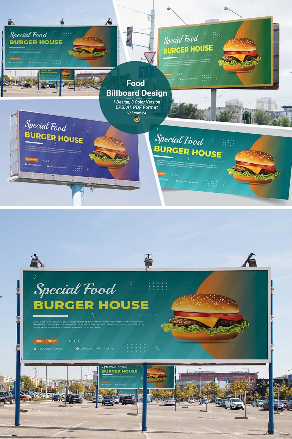 Modern Fast Food Billboard Design pinterest preview image.