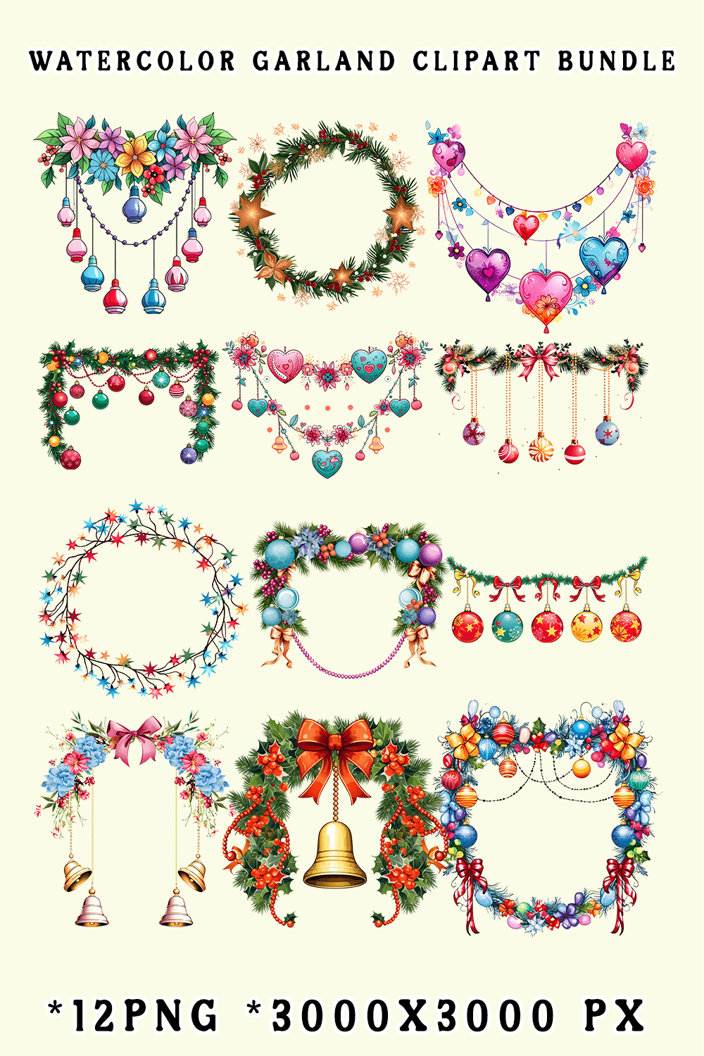 Watercolor Garland Clipart Bundle pinterest preview image.