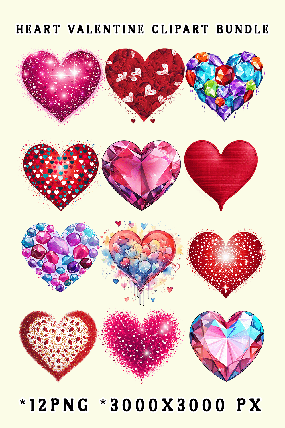 Heart Valentine Clipart Bundle pinterest preview image.