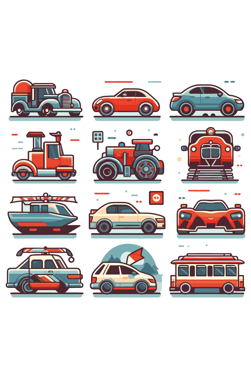 Set of the hand drawn vintage retro cars pinterest preview image.