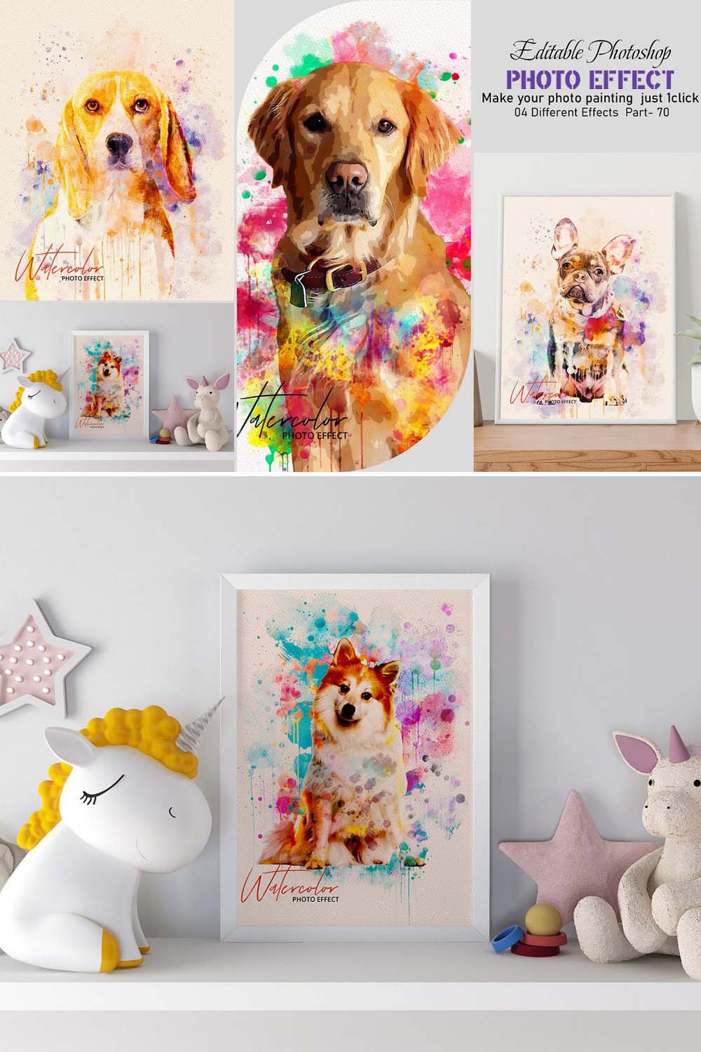 Watercolor Editable Dog Painting pinterest preview image.