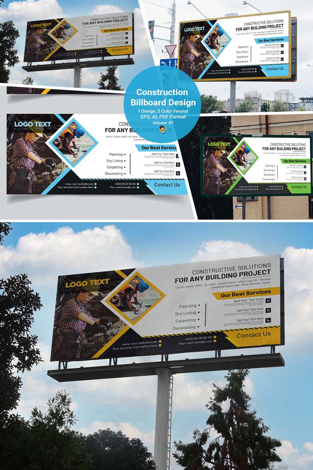 Construction Company Billboard pinterest preview image.