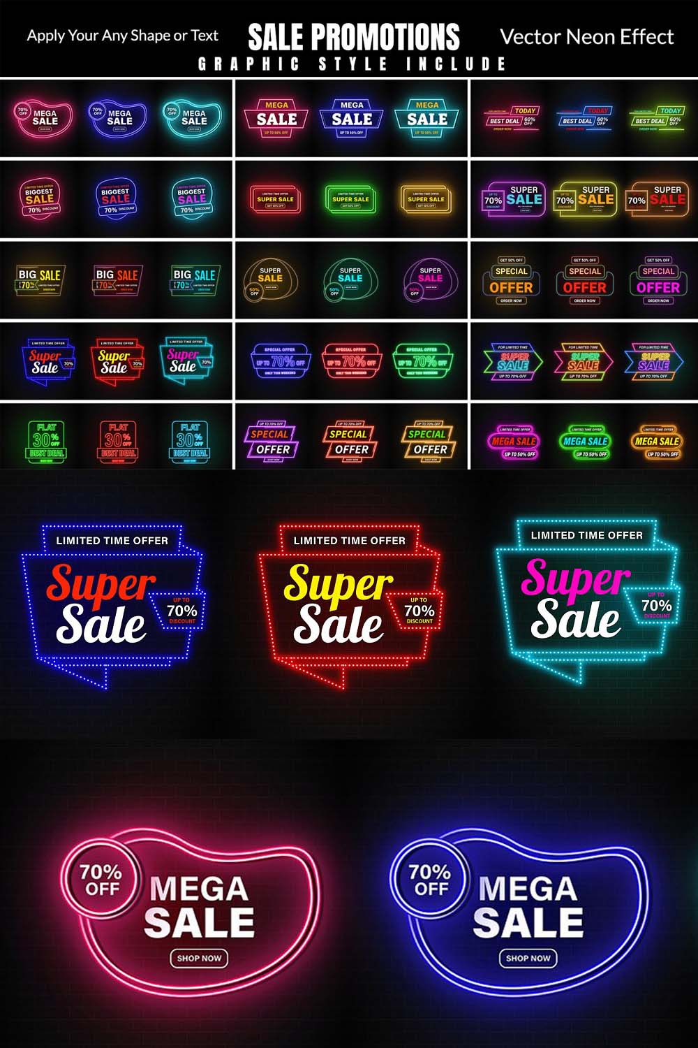 Sale Promotions Vector Neon Bundle pinterest preview image.