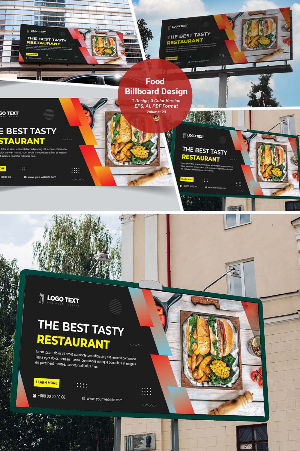 Fast Food Billboard Template V-23 pinterest preview image.