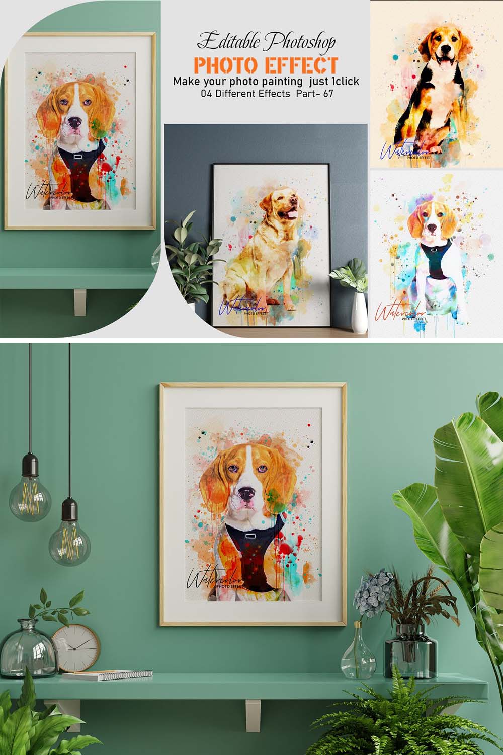 Editable Dog Watercolor Photo Effect pinterest preview image.