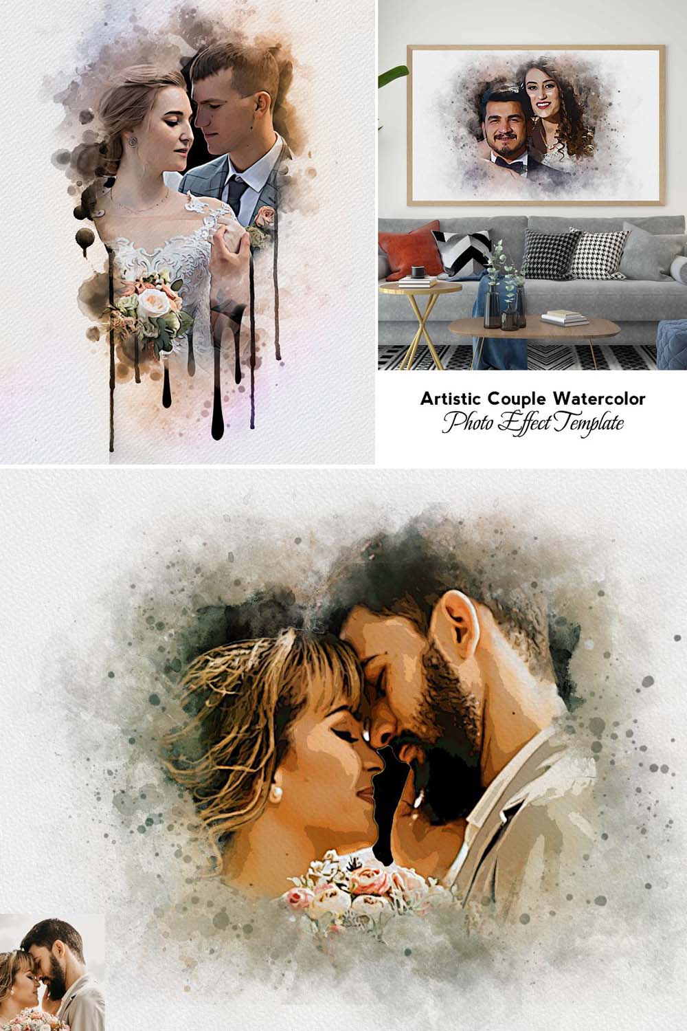 Artistic Couple Watercolor Effect pinterest preview image.