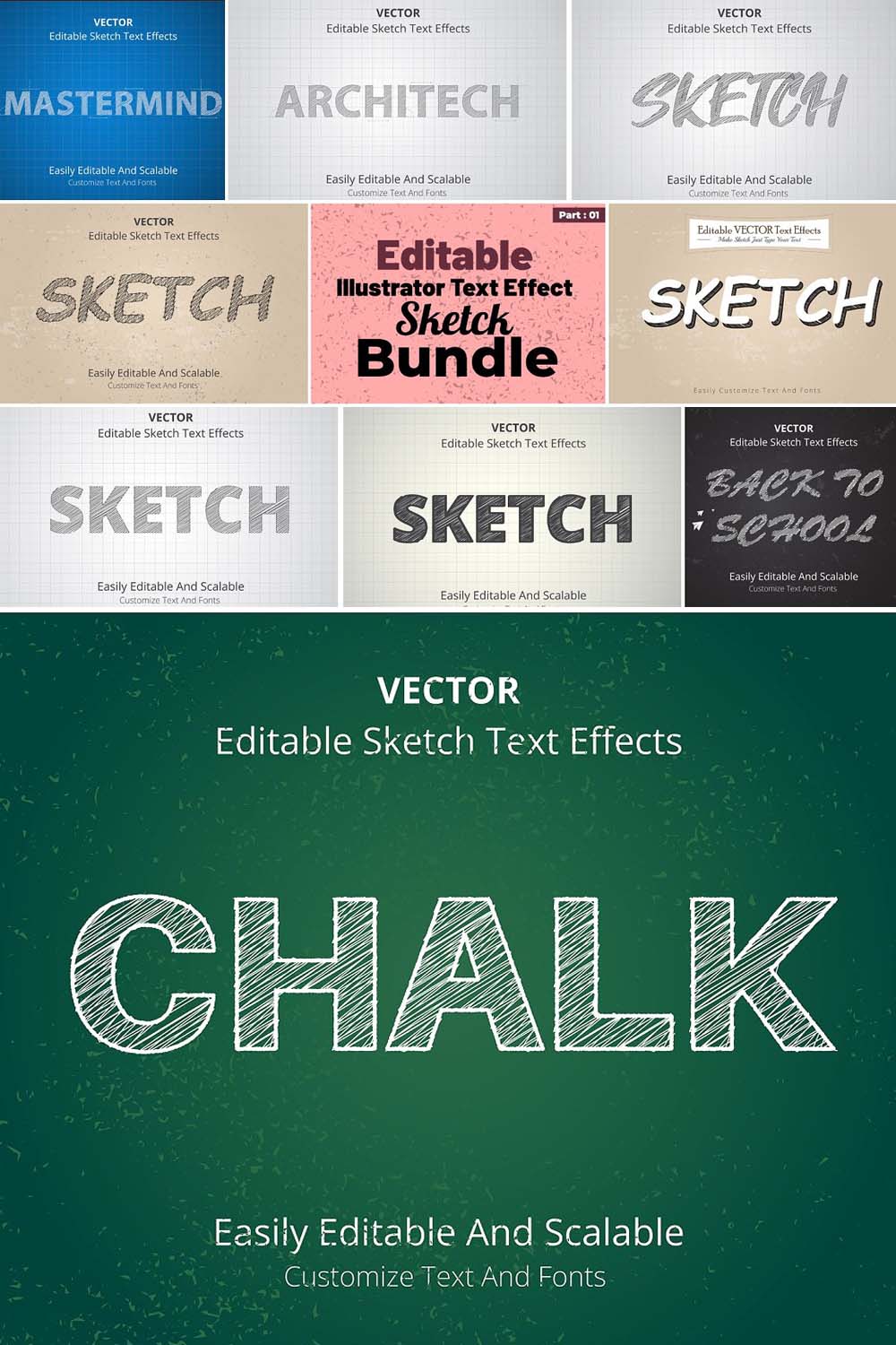 Illustrator Sketch Text Effect pinterest preview image.