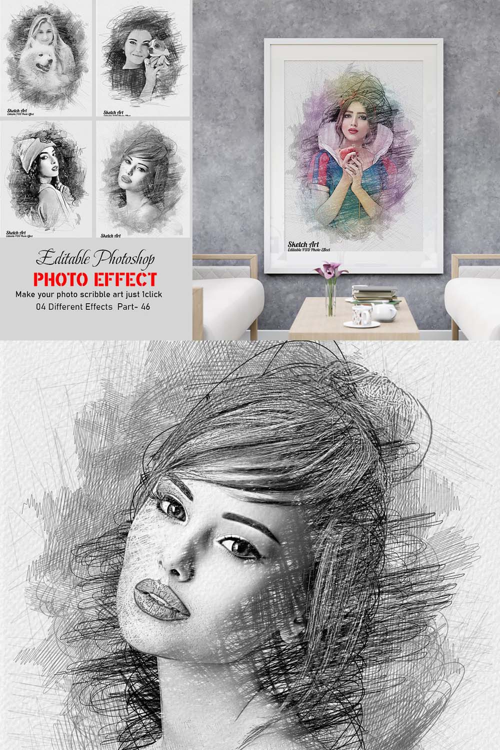 Photoshop Sketch Art Photo Effect pinterest preview image.
