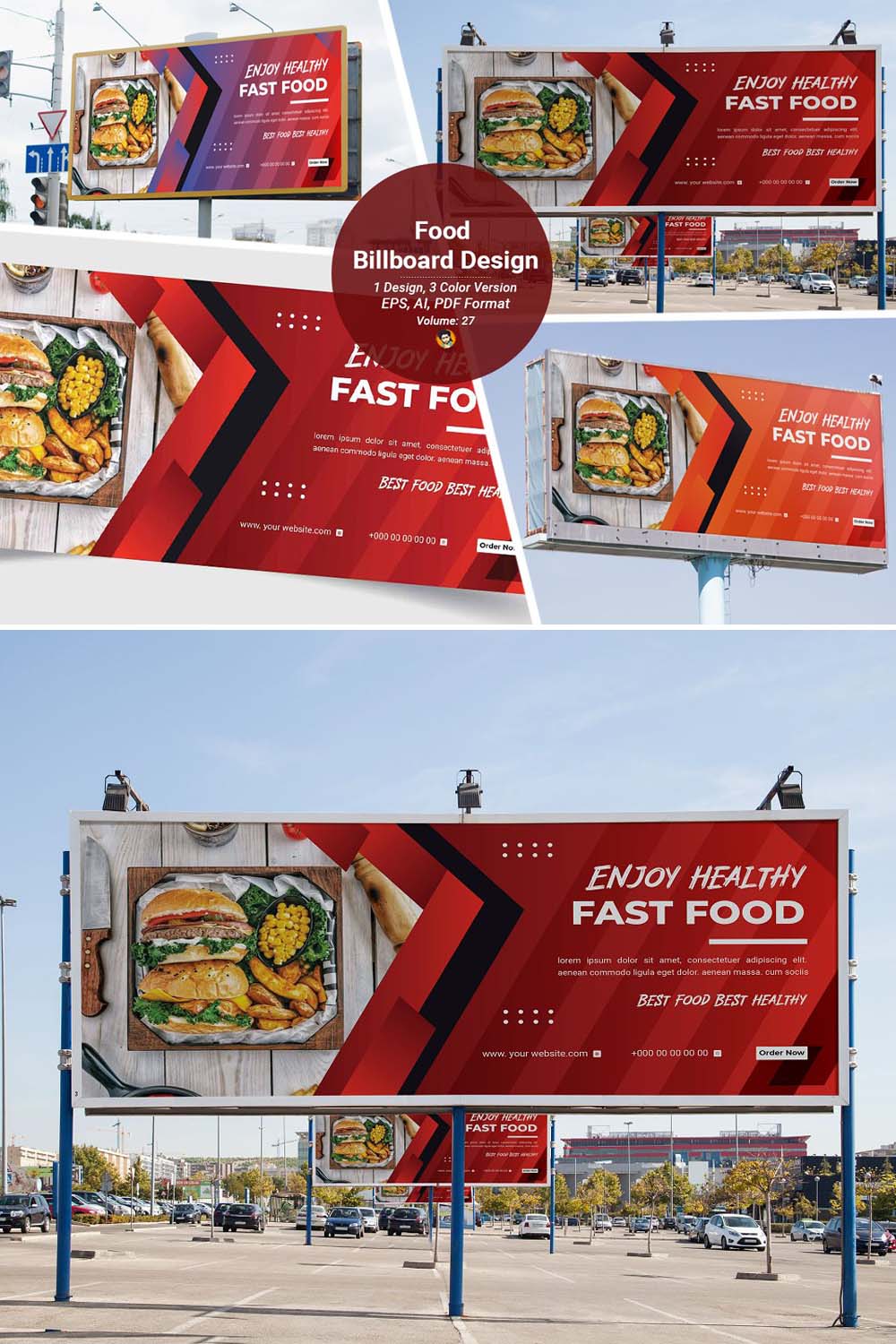 Fast Food Billboard Template pinterest preview image.